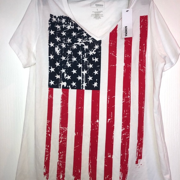 Sonoma Tops - Sonoma short sleeve T-shirt patriotic flag Size large NWT Flattering cut and fit